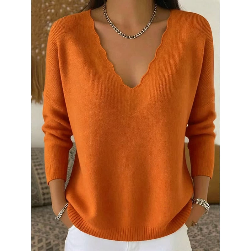 Zinnia Scalloped V-Neck Halloween Pullover
