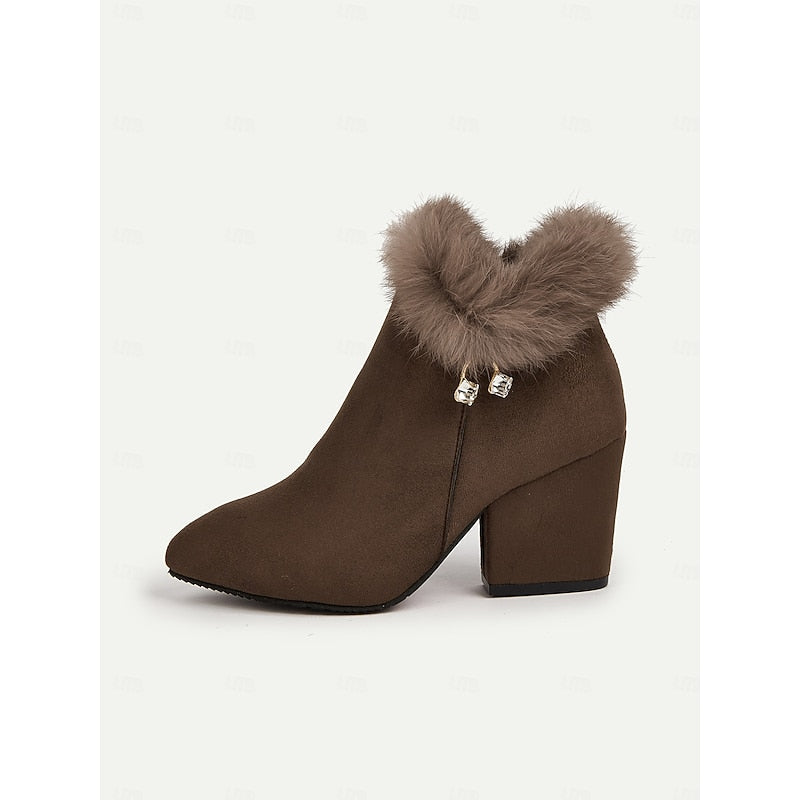Marcelle Fur-Trimmed Block Heel Ankle Boots