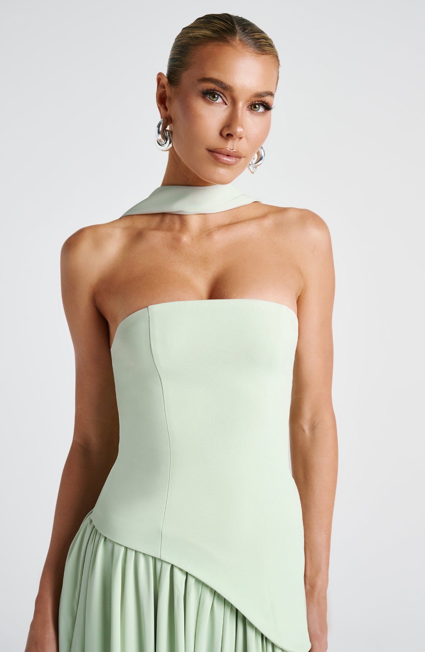 Elena Strapless Lace-Up Slit Maxi Dress