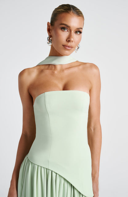 Elena Strapless Lace-Up Slit Maxi Dress