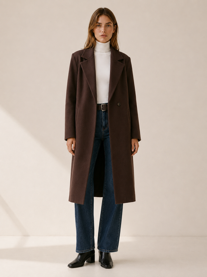 Celestine Long Single-Breasted Trench Coat