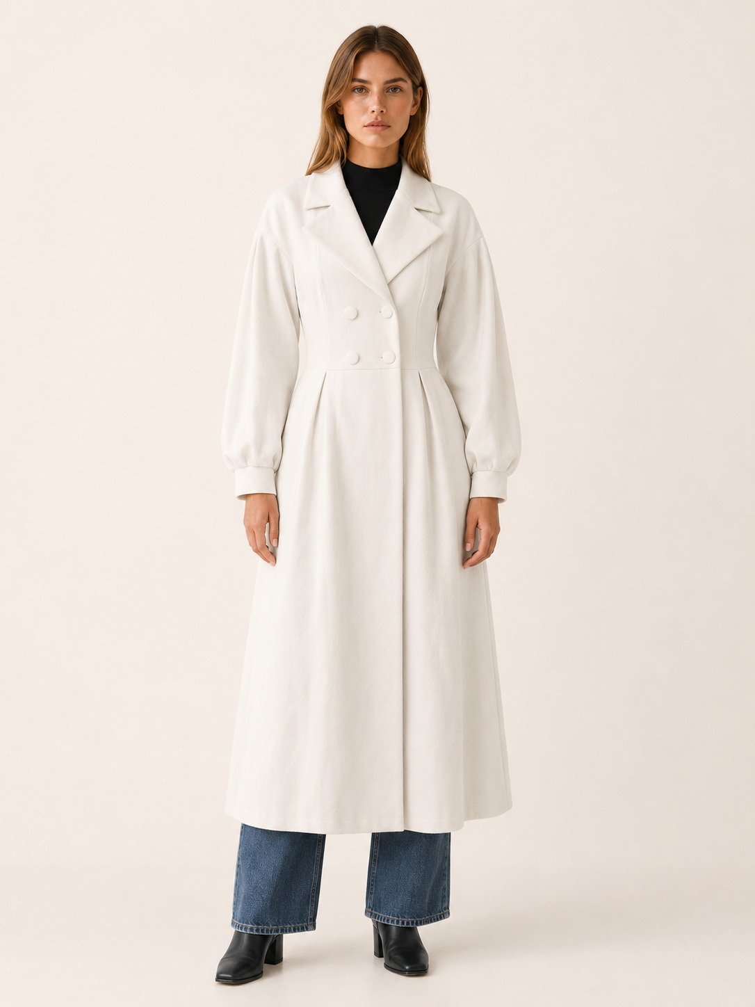 Luciana White Double-Breasted Trench Coat