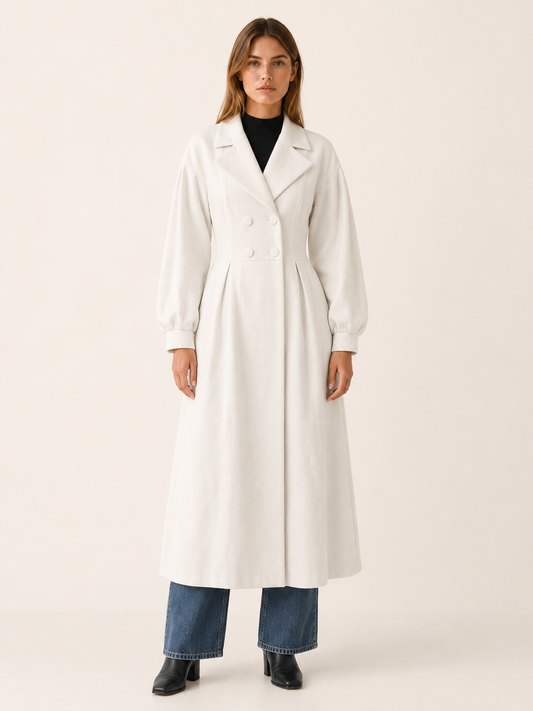 Luciana White Double-Breasted Trench Coat