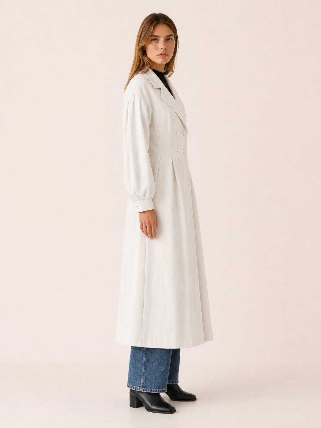 Luciana White Double-Breasted Trench Coat