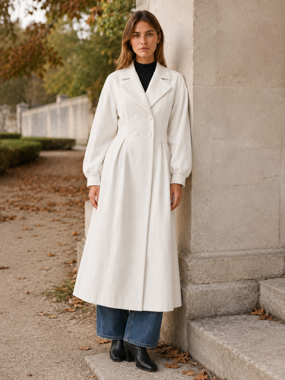 Luciana White Double-Breasted Trench Coat