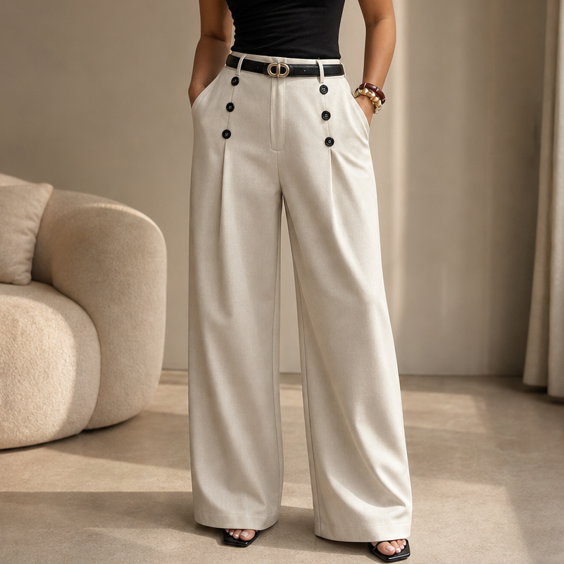 Juliette High-Waist Pleated Wide-Leg Pants