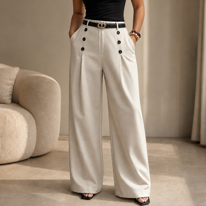 Juliette High-Waist Pleated Wide-Leg Pants