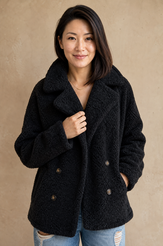 Anika Double-Breasted Teddy Fleece Coat