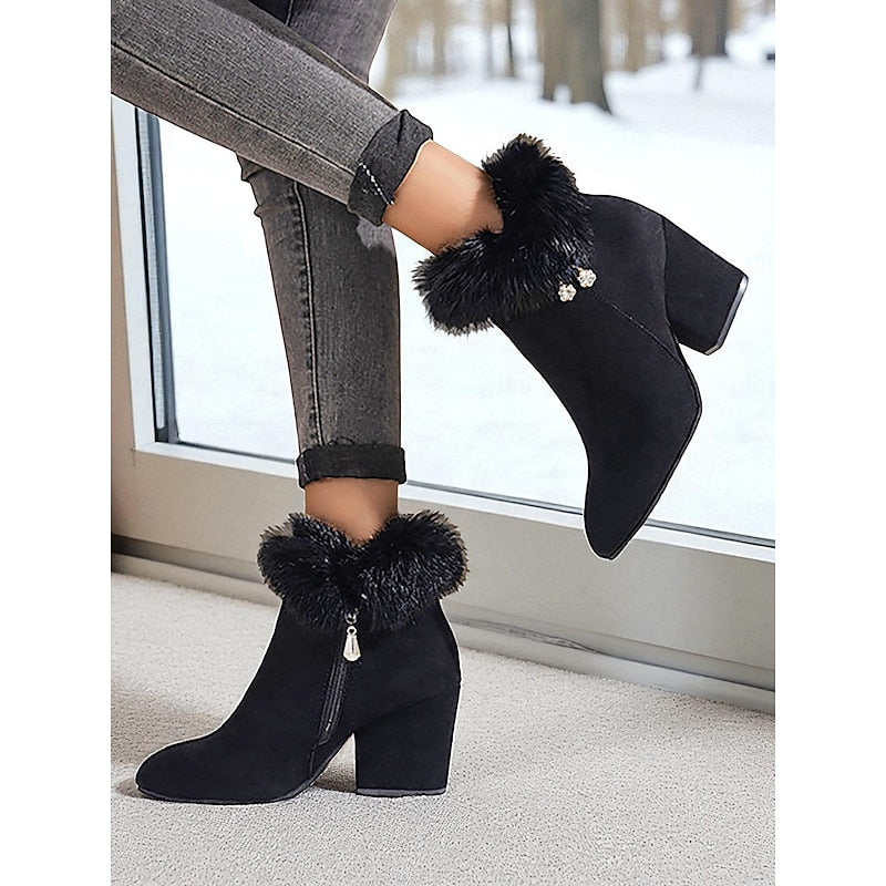 Marcelle Fur-Trimmed Block Heel Ankle Boots