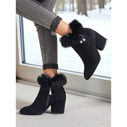 Marcelle Fur-Trimmed Block Heel Ankle Boots