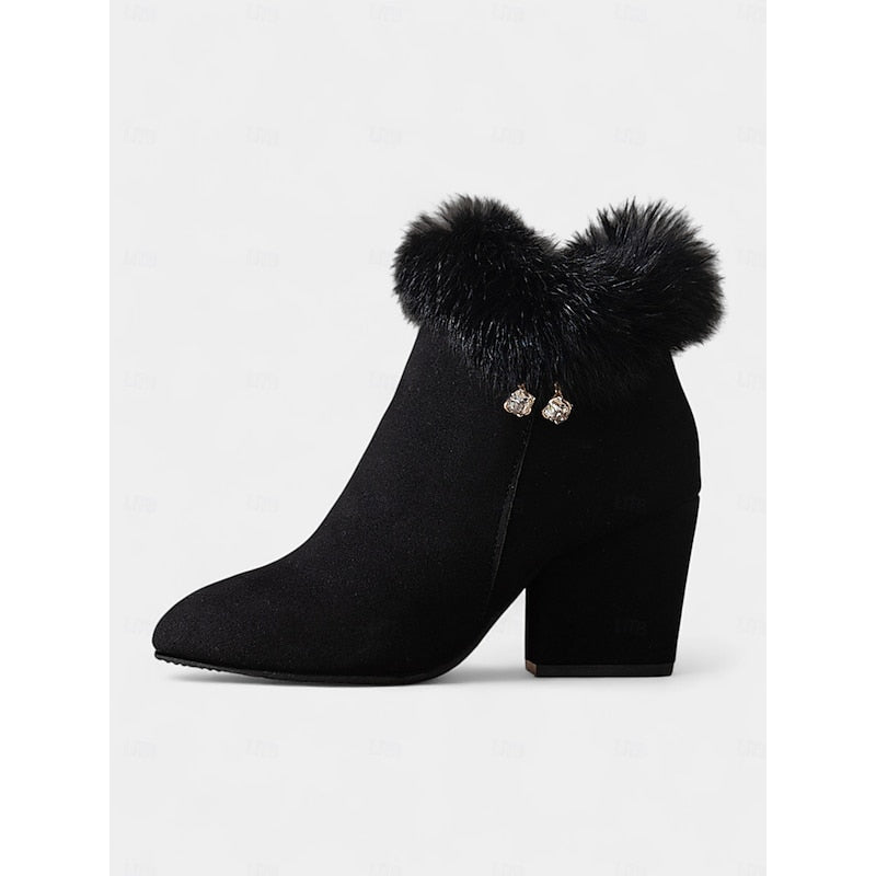 Marcelle Fur-Trimmed Block Heel Ankle Boots