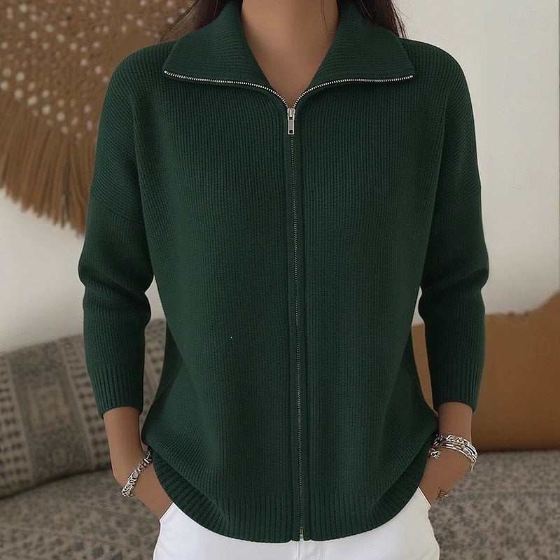 Vesper Stand-Collar Zip-Up Cardigan
