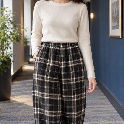 Delia Stretch Plaid Straight-Leg Pants