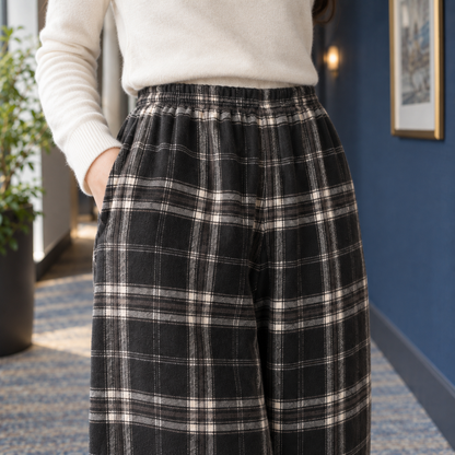 Delia Stretch Plaid Straight-Leg Pants