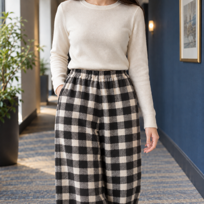 Delia Stretch Plaid Straight-Leg Pants