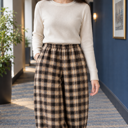Delia Stretch Plaid Straight-Leg Pants