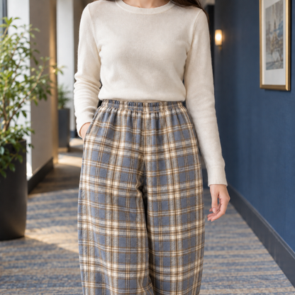 Delia Stretch Plaid Straight-Leg Pants