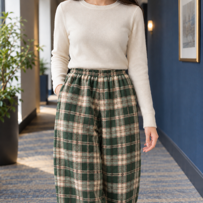 Delia Stretch Plaid Straight-Leg Pants