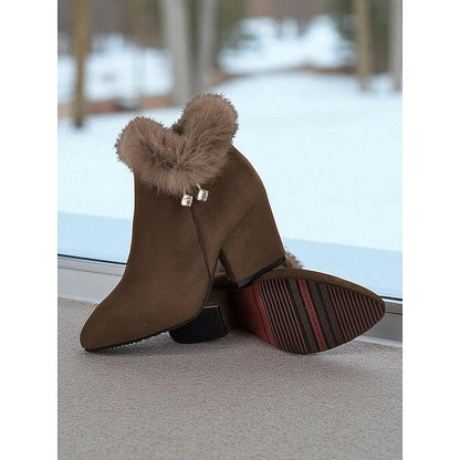 Marcelle Fur-Trimmed Block Heel Ankle Boots