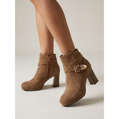 Emmeline Buckle Strap Block Heel Ankle Boots