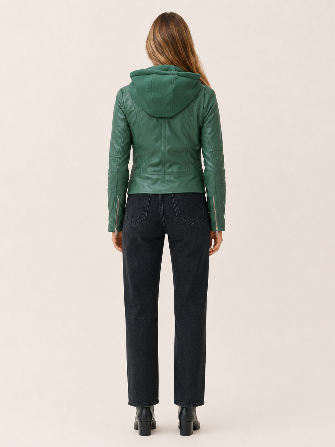 Briar Hooded Faux Leather Biker Jacket