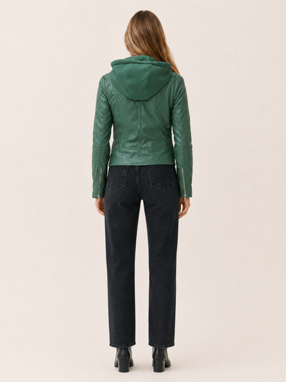 Briar Hooded Faux Leather Biker Jacket