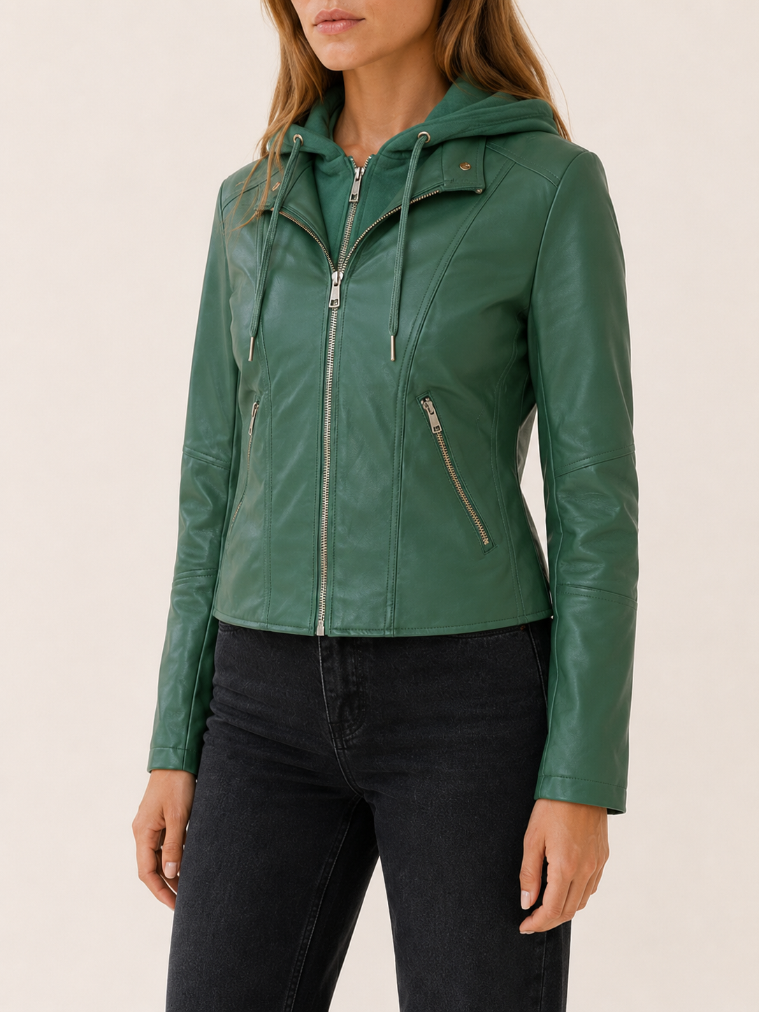 Briar Hooded Faux Leather Biker Jacket