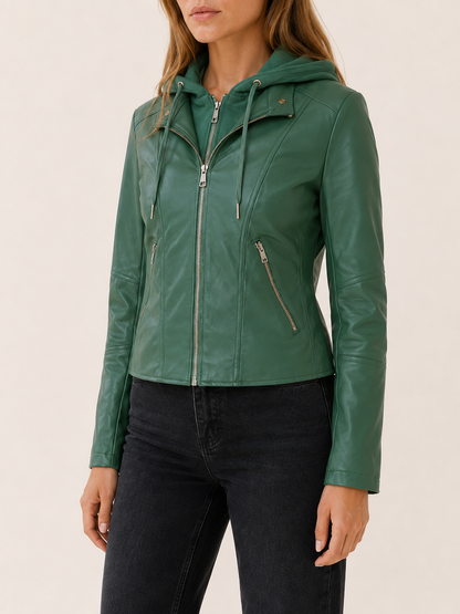 Briar Hooded Faux Leather Biker Jacket