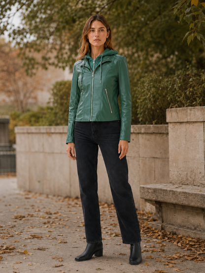 Briar Hooded Faux Leather Biker Jacket