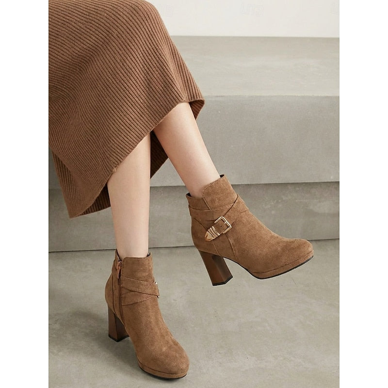 Emmeline Buckle Strap Block Heel Ankle Boots