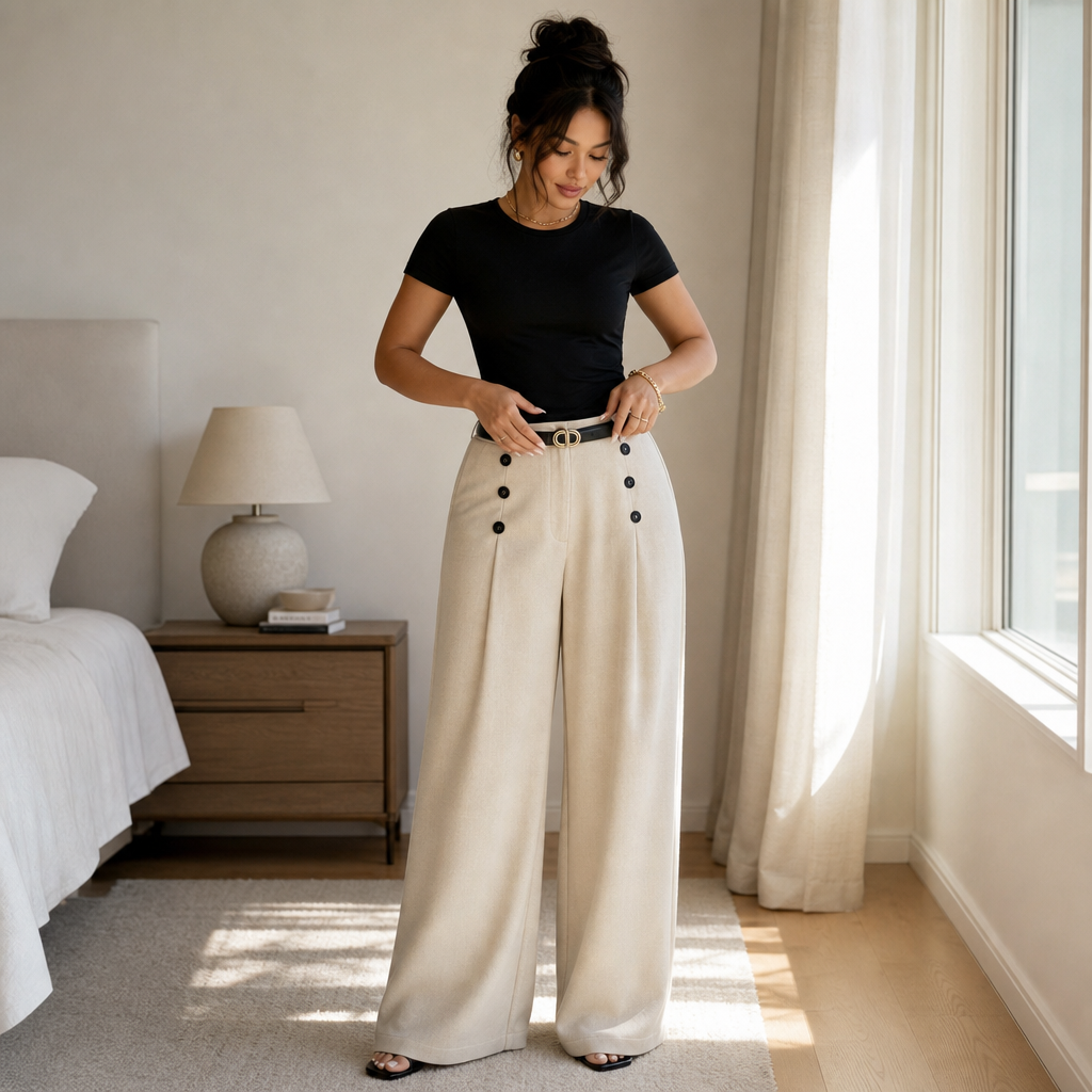 Juliette High-Waist Pleated Wide-Leg Pants