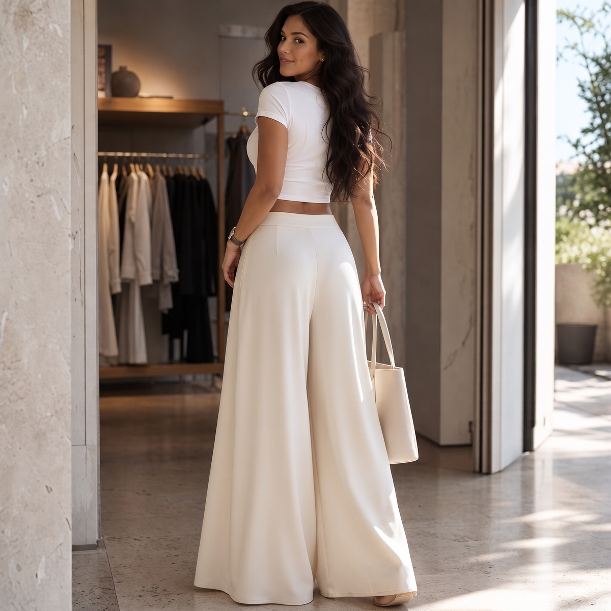 Alessa Stretch High-Waist Pleated Wide-Leg Pants