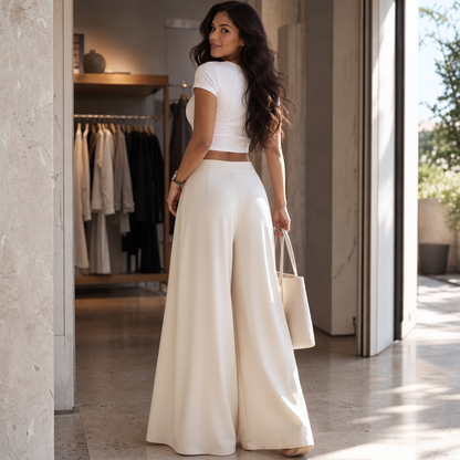Alessa Stretch High-Waist Pleated Wide-Leg Pants