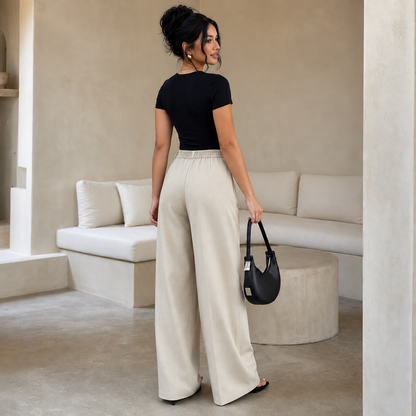 Juliette High-Waist Pleated Wide-Leg Pants