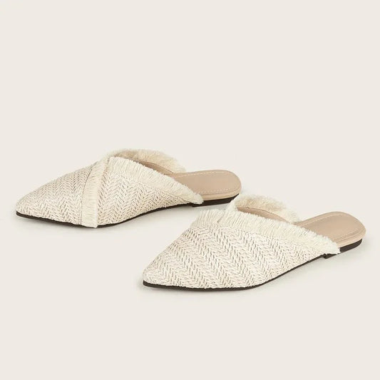 Clara Raffia Pointed Toe Flat Mules