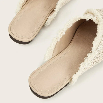 Clara Raffia Pointed Toe Flat Mules