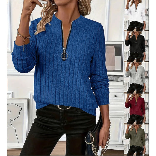 Verena Ribbed Zip-Neck Top