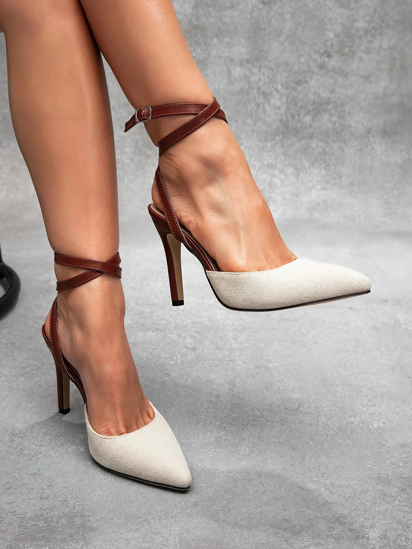 Celeste Canvas Pointed Toe Ankle Strap Heels
