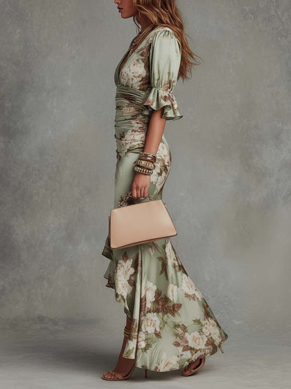 Aurelia Floral Ruched Wedding Guest Maxi Dress