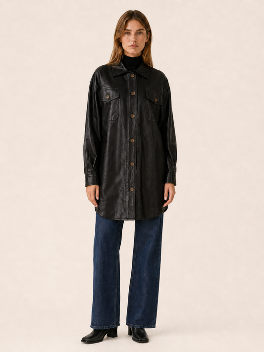 Annalise Oversized Faux Leather Shirt Jacket