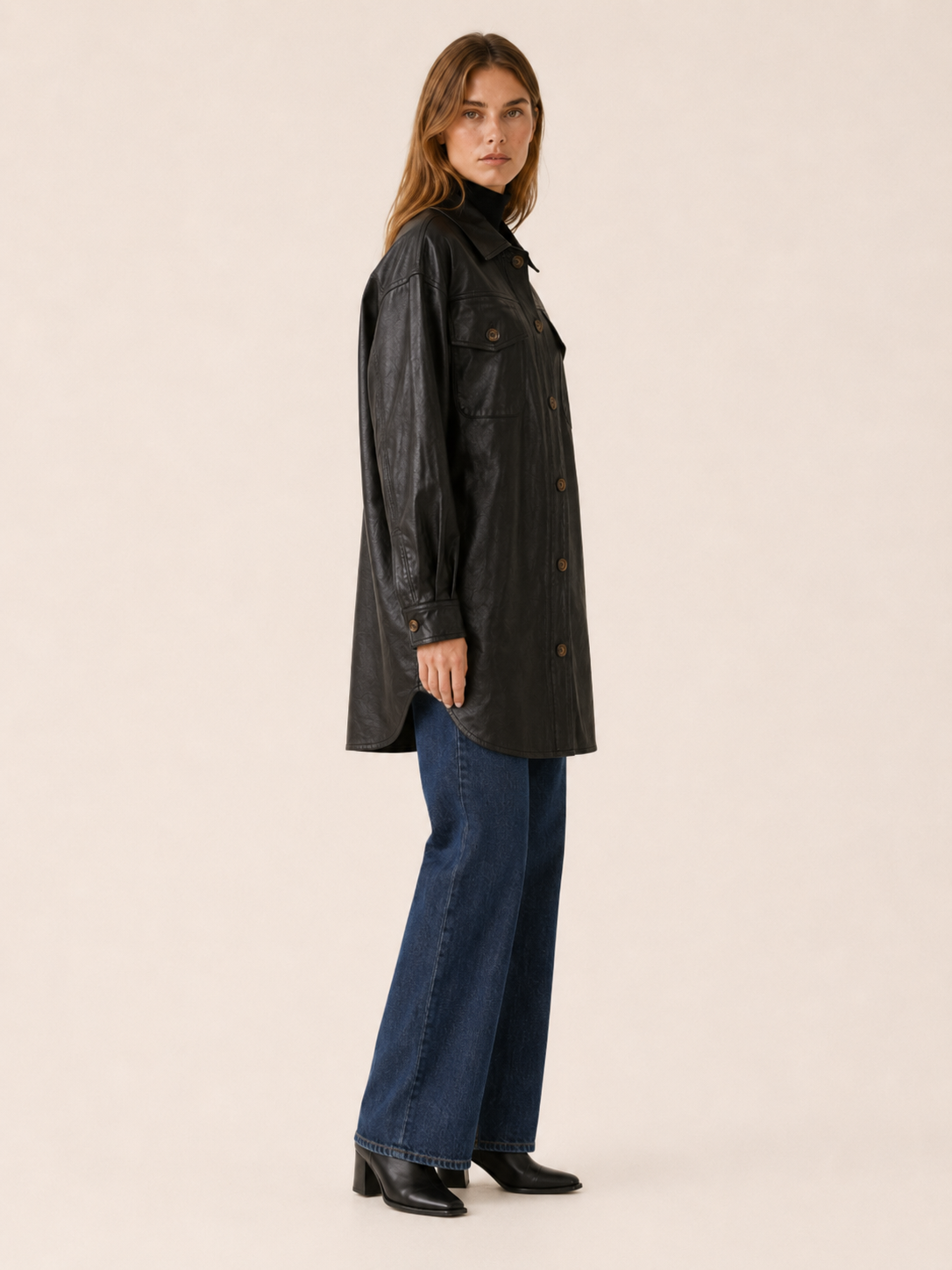 Annalise Oversized Faux Leather Shirt Jacket