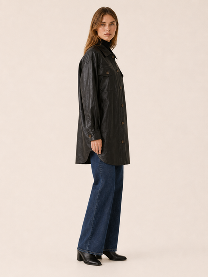 Annalise Oversized Faux Leather Shirt Jacket