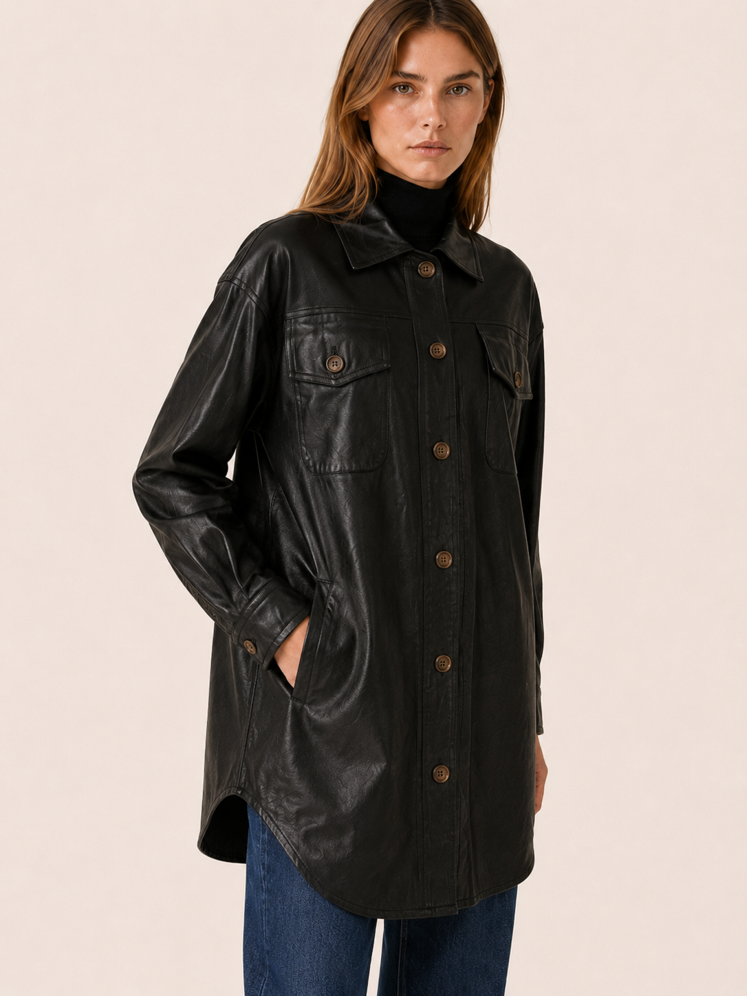 Annalise Oversized Faux Leather Shirt Jacket