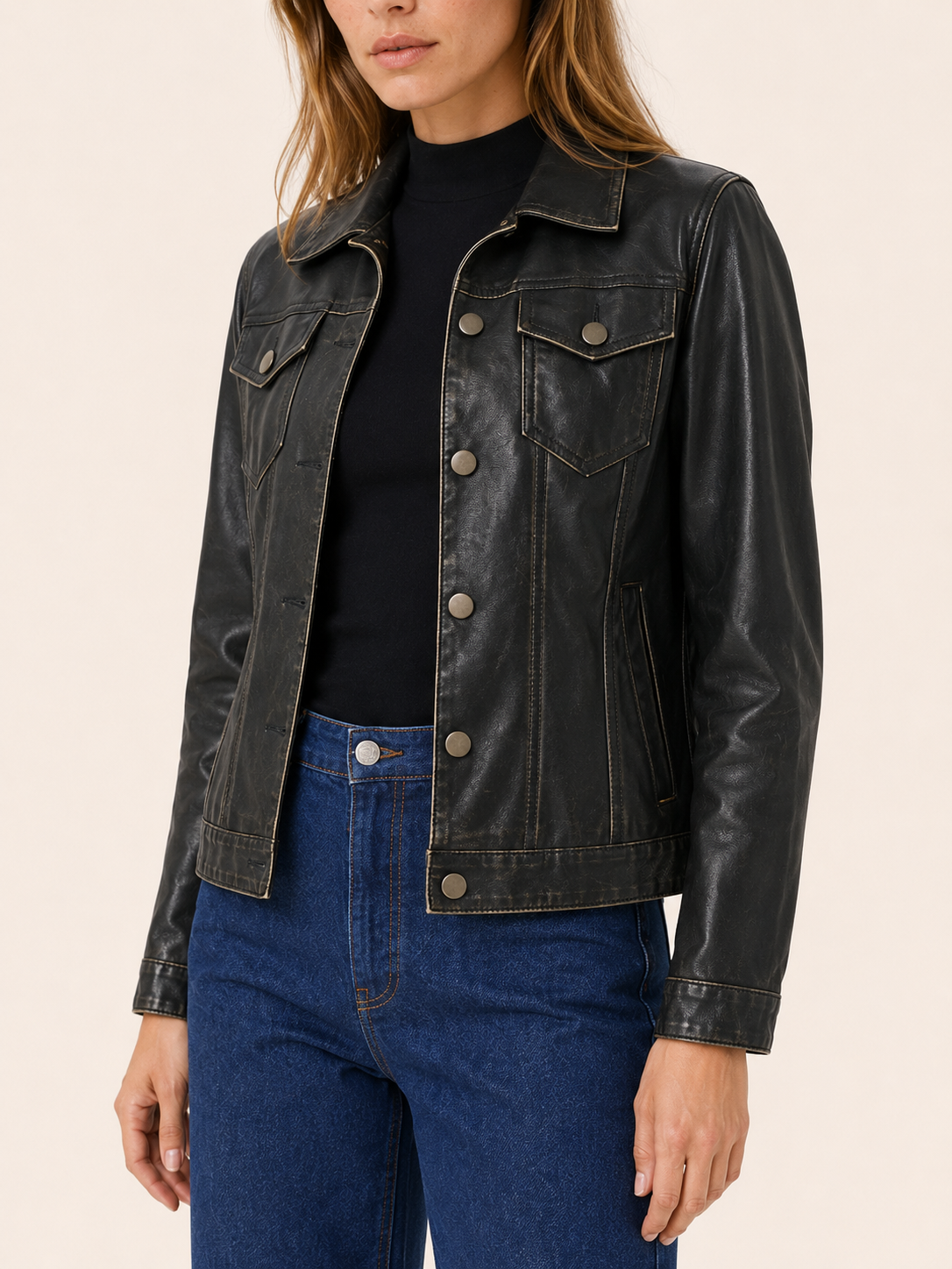 Marcella Faux Leather Shirt Jacket