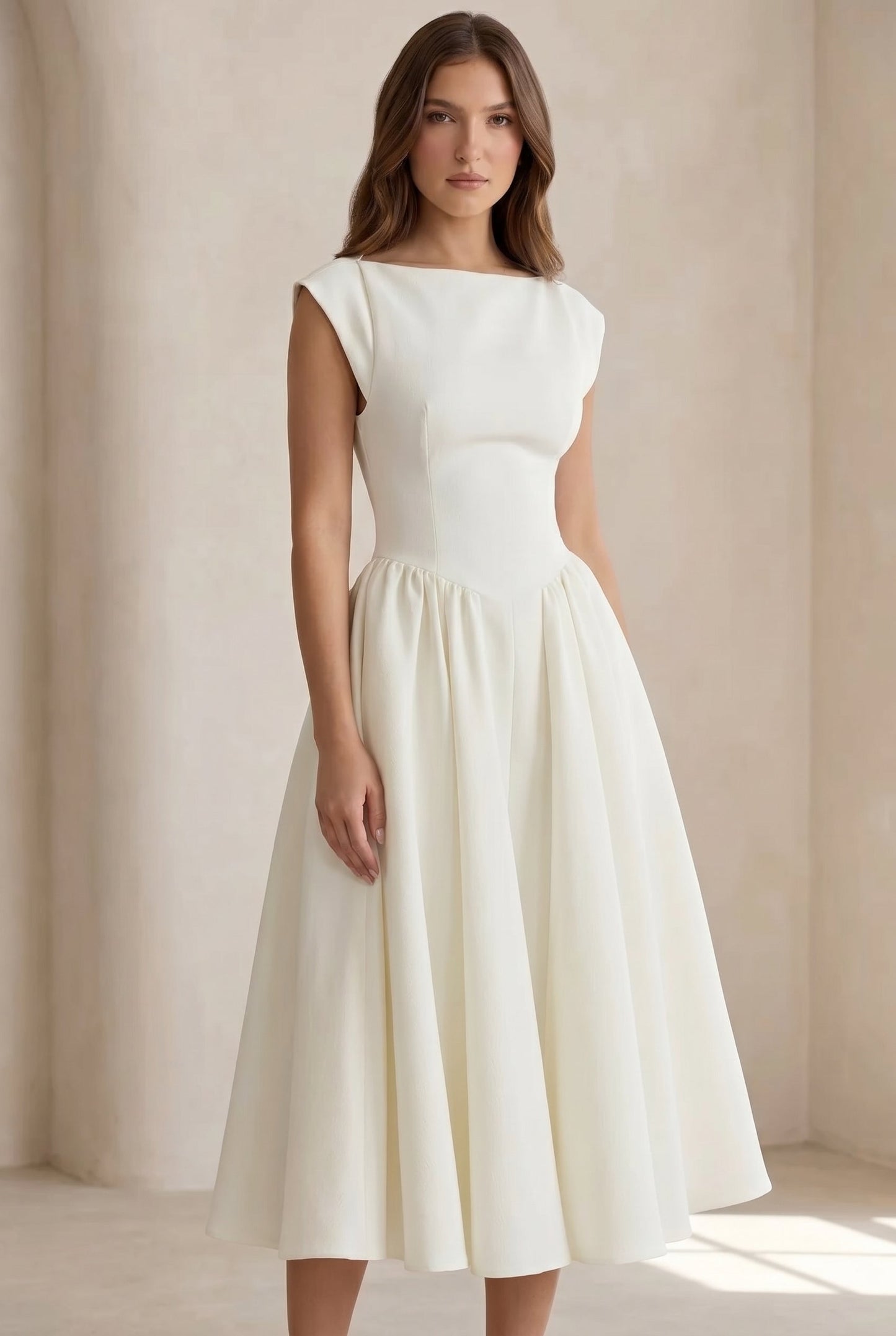 Celeste Cap Sleeve Structured Midi Dress