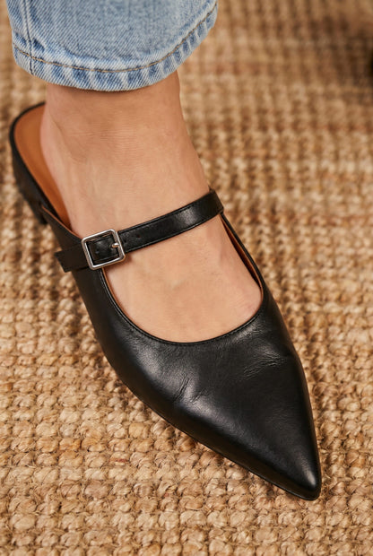 Elodie Pointed Toe Leather Mary Jane Mules