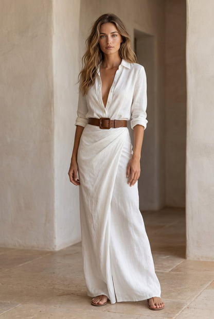 Amelie Belted Lapel Maxi Dress