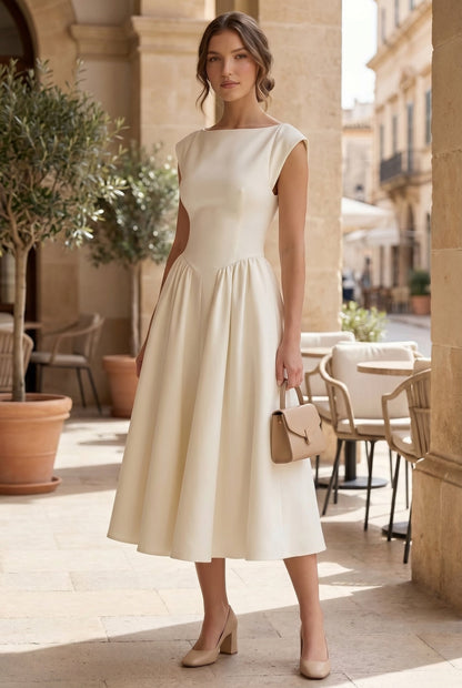 Celeste Cap Sleeve Structured Midi Dress