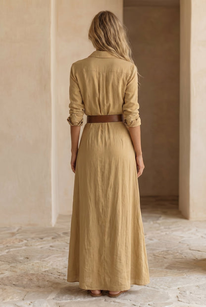 Amelie Belted Lapel Maxi Dress