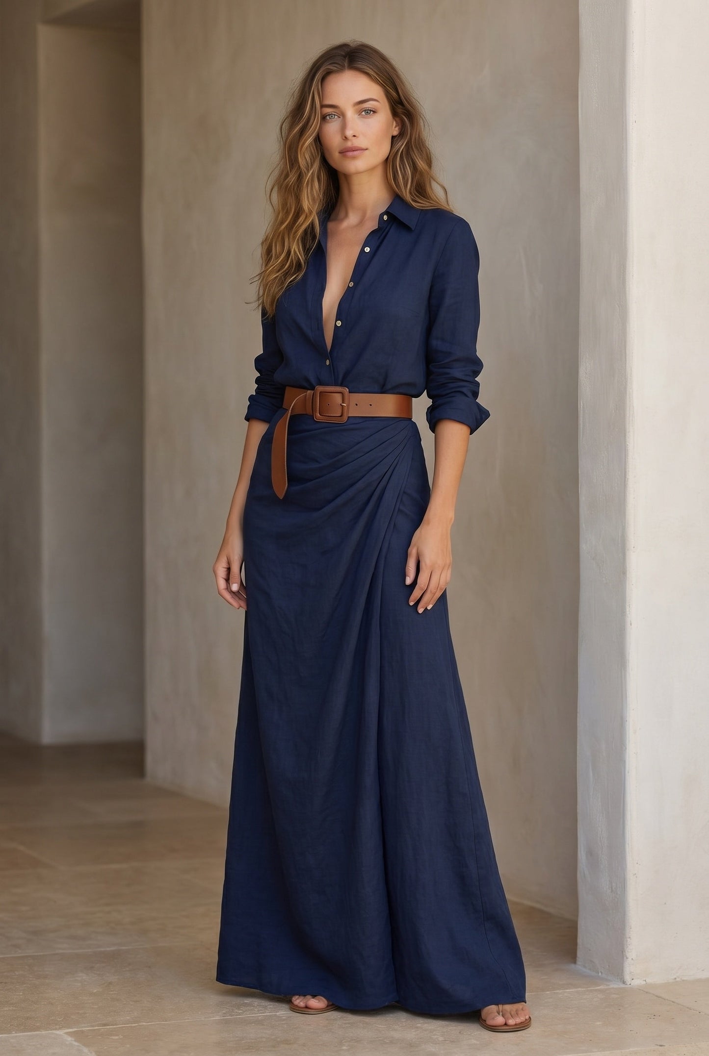 Amelie Belted Lapel Maxi Dress